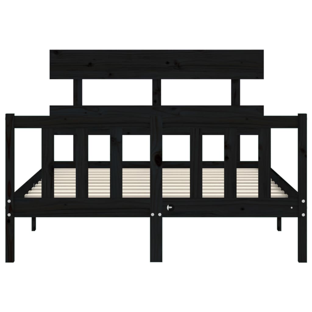 vidaXL Estructura de cama con cabecero madera maciza negro 140x190 cm