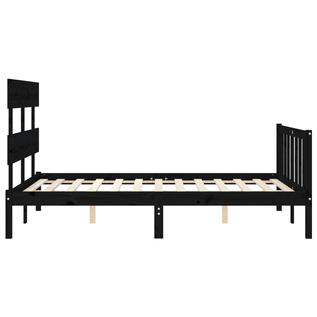 vidaXL Estructura de cama con cabecero madera maciza negro 140x190 cm