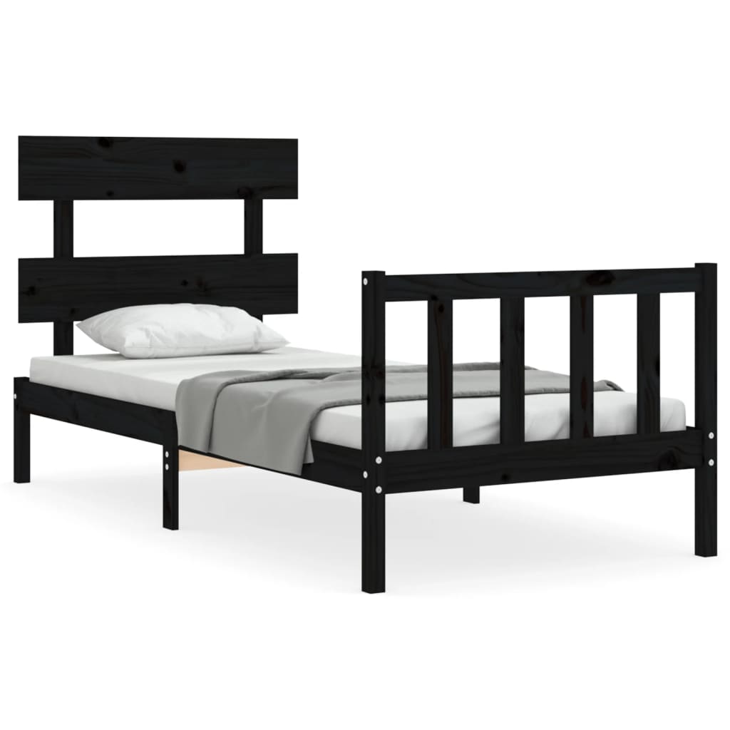 vidaXL Estructura de cama con cabecero madera maciza negro 90x200 cm