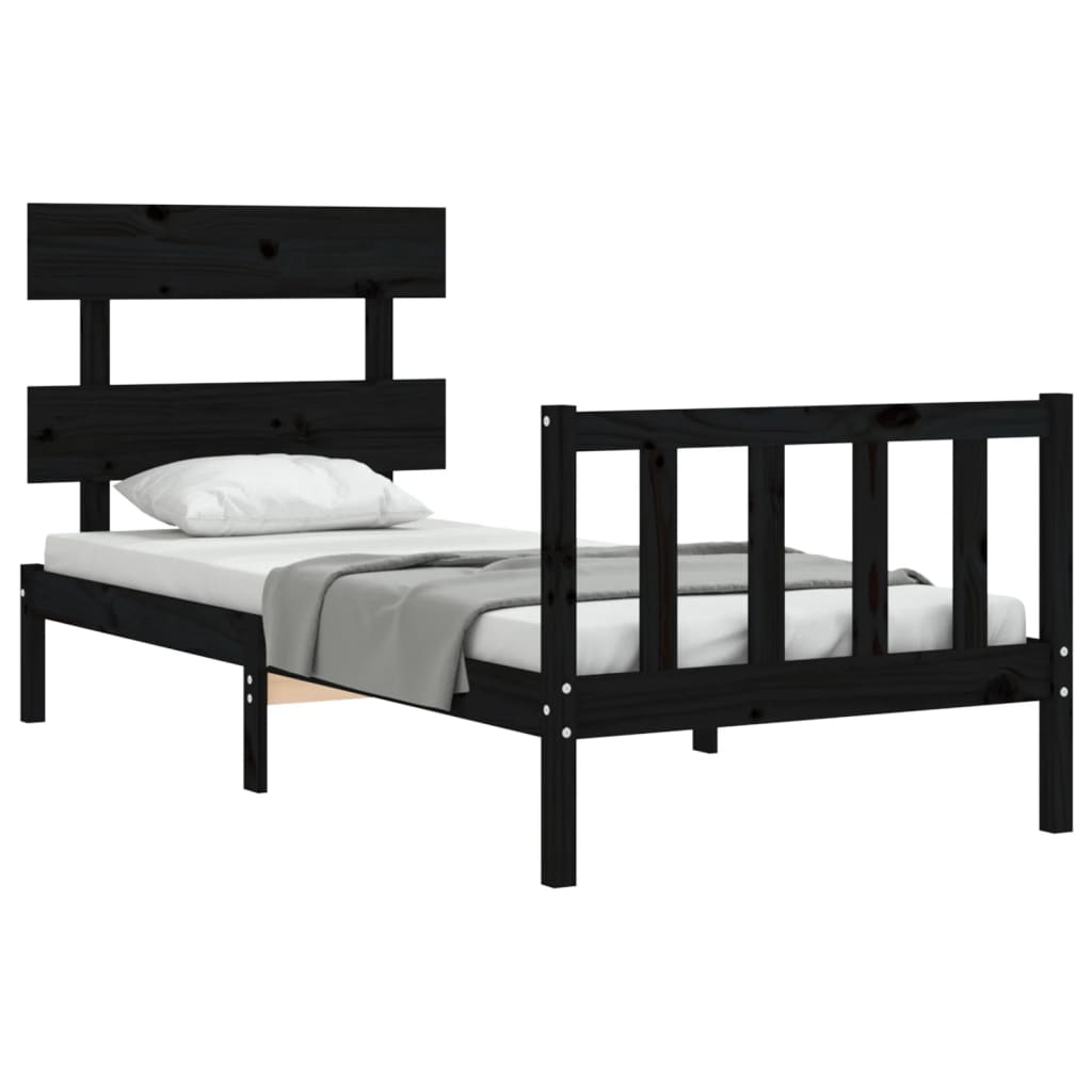 vidaXL Estructura de cama con cabecero madera maciza negro 90x200 cm