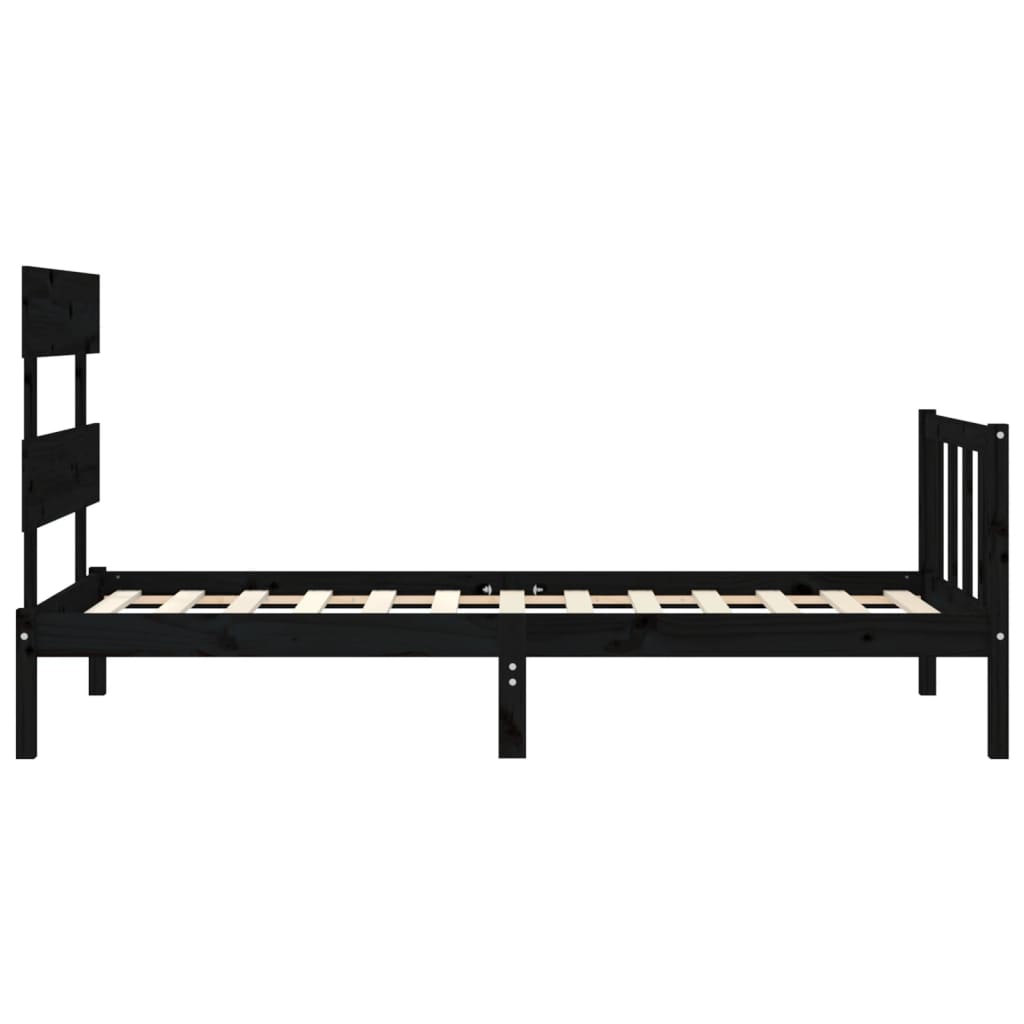 vidaXL Estructura de cama con cabecero madera maciza negro 90x200 cm