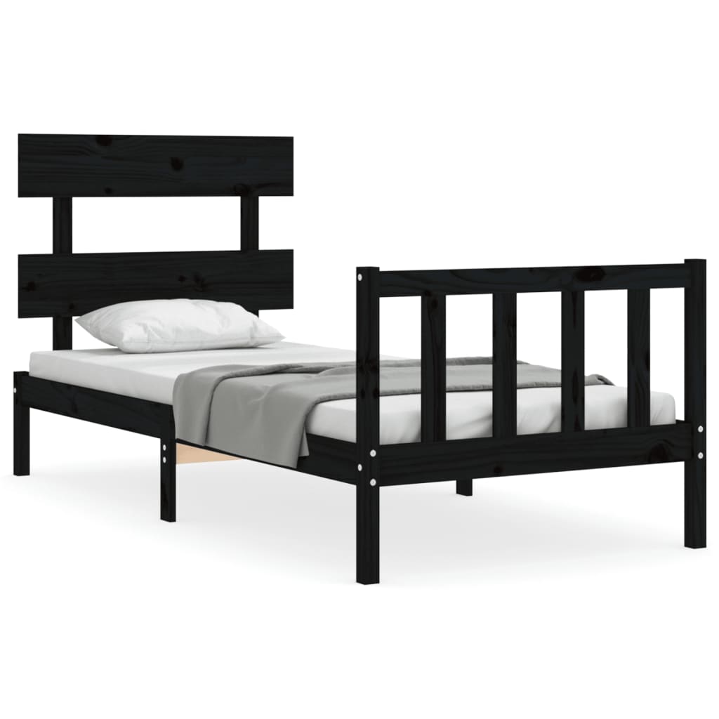 vidaXL Estructura de cama con cabecero madera maciza negro 100x200 cm