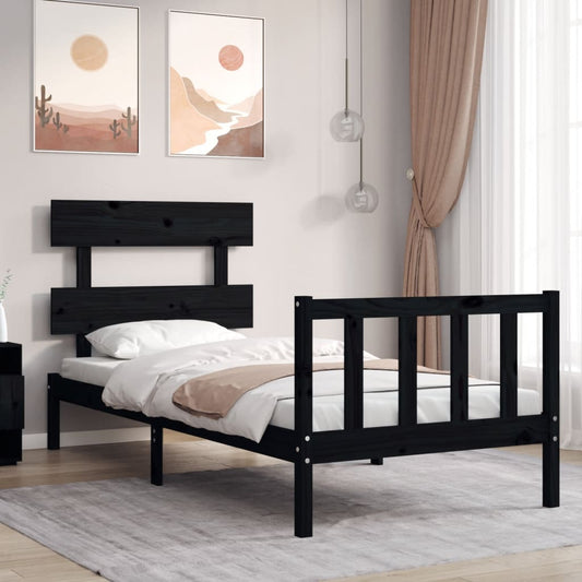 vidaXL Estructura de cama con cabecero madera maciza negro 100x200 cm