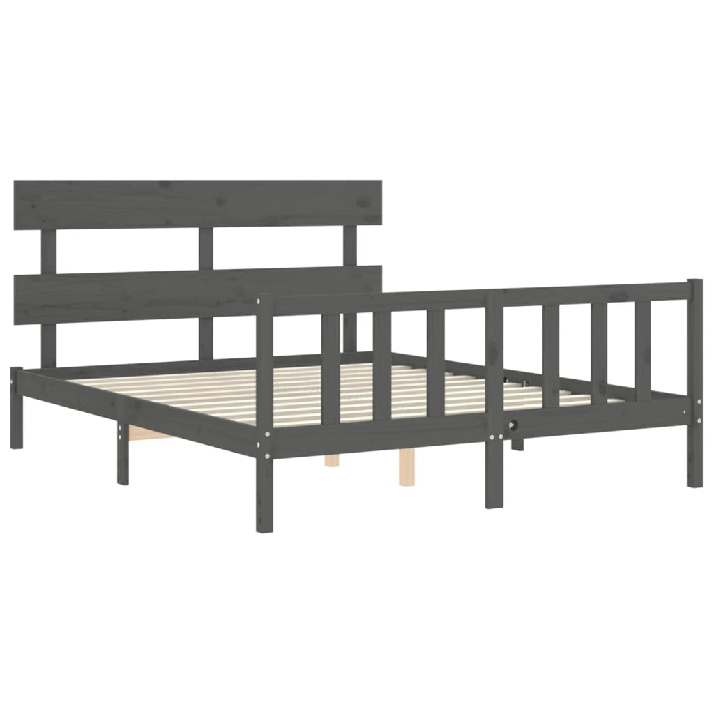 vidaXL Estructura de cama matrimonio con cabecero madera maciza gris