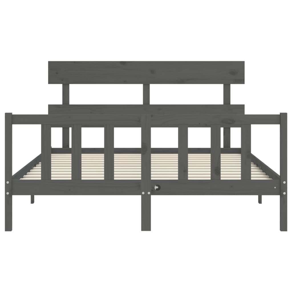 vidaXL Estructura de cama matrimonio con cabecero madera maciza gris