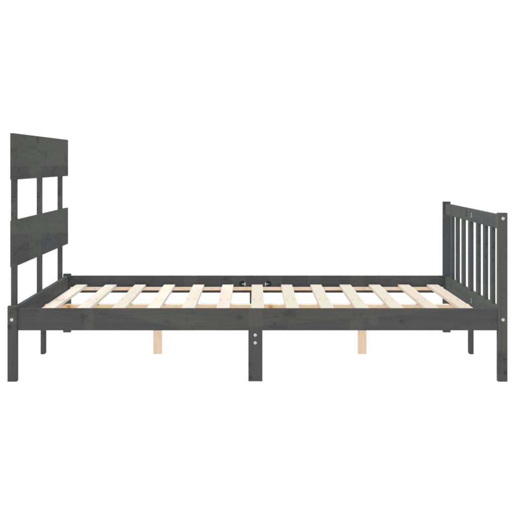 vidaXL Estructura de cama matrimonio con cabecero madera maciza gris