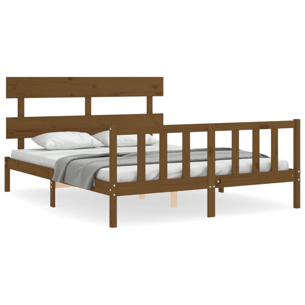 vidaXL Estructura de cama matrimonio con cabecero madera marrón miel