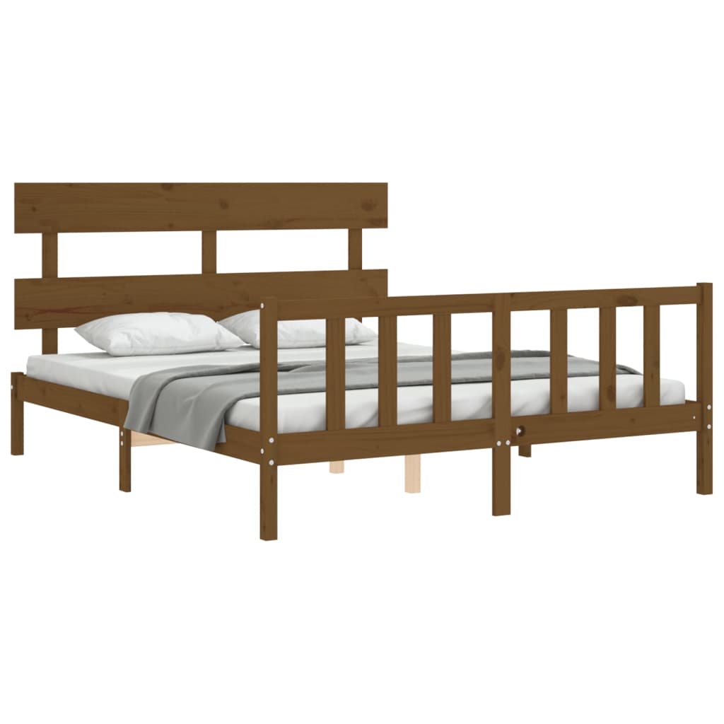 vidaXL Estructura de cama matrimonio con cabecero madera marrón miel