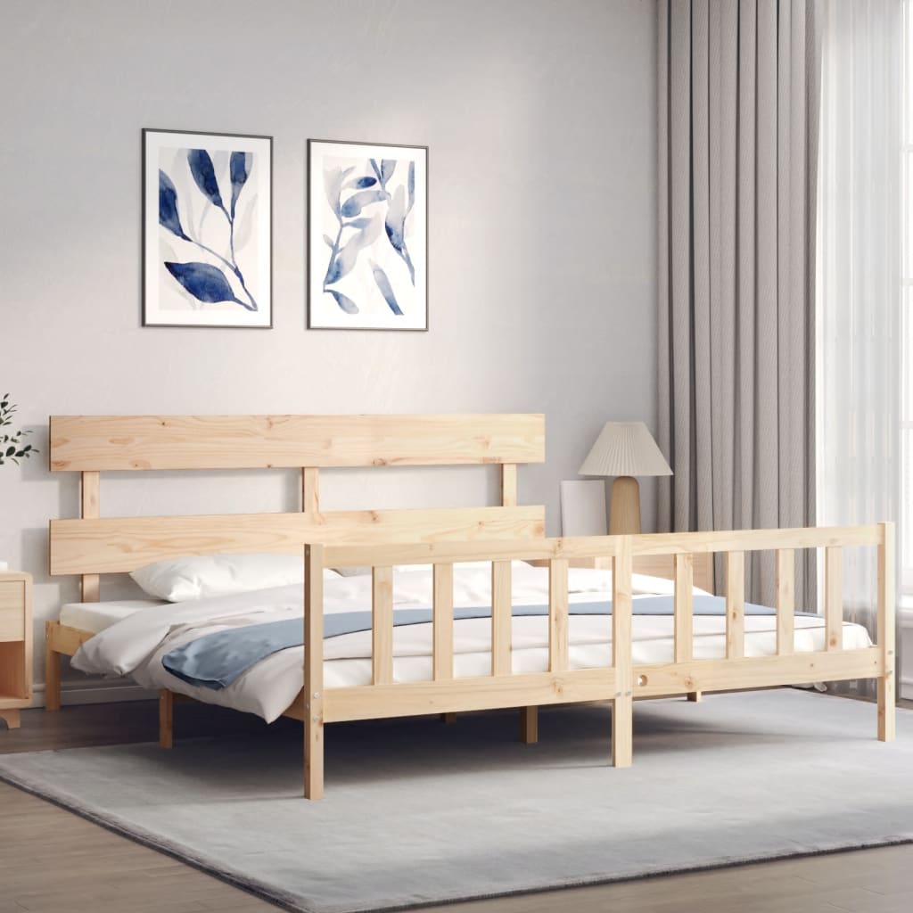 vidaXL Estructura de cama de matrimonio con cabecero madera maciza