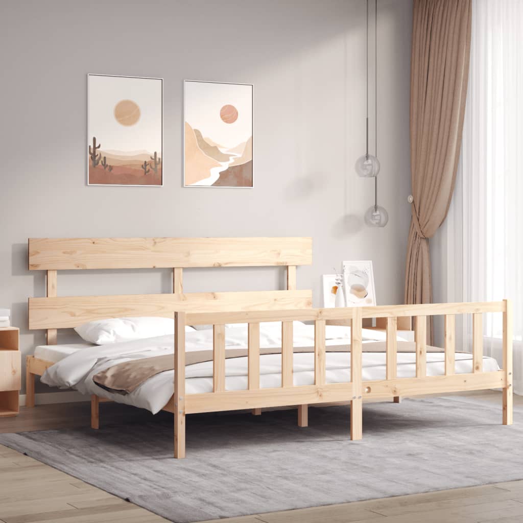 vidaXL Estructura de cama de matrimonio con cabecero madera maciza