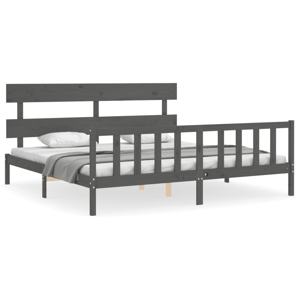 vidaXL Estructura de cama con cabecero madera maciza gris 200x200 cm