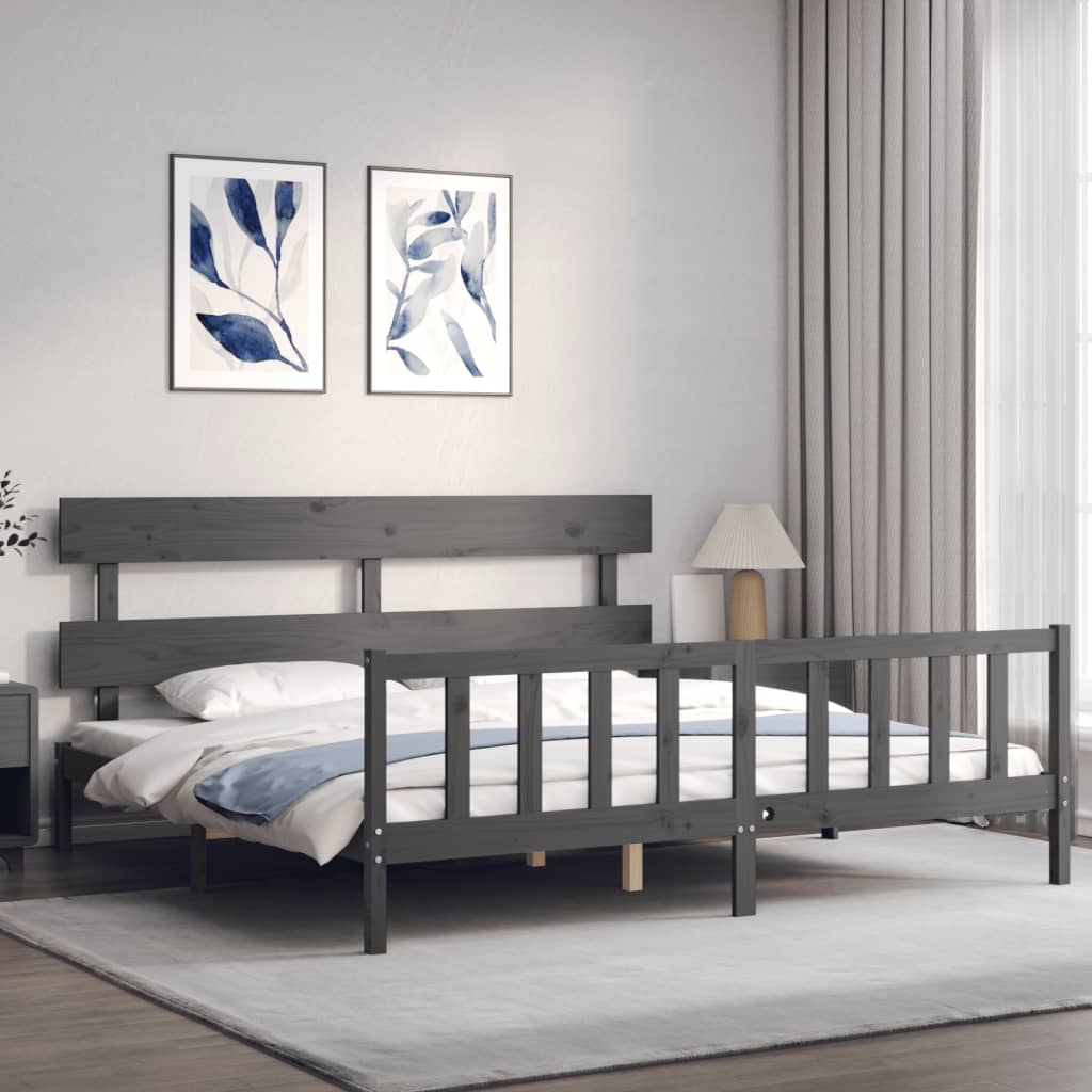 vidaXL Estructura de cama con cabecero madera maciza gris 200x200 cm