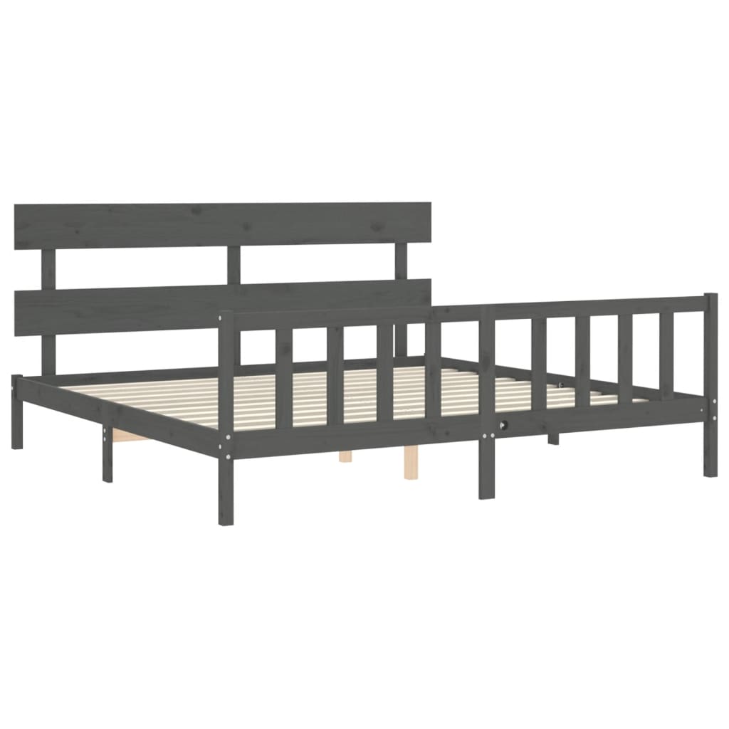 vidaXL Estructura de cama con cabecero madera maciza gris 200x200 cm