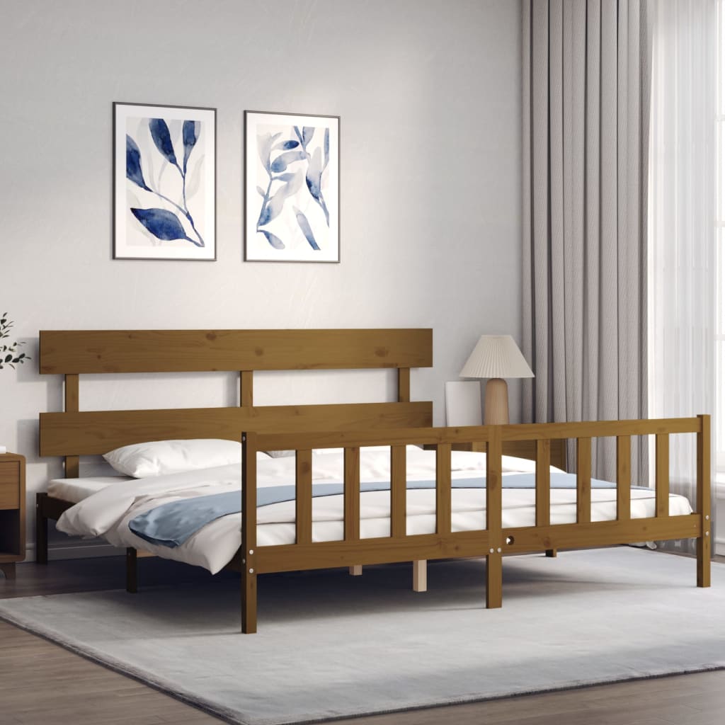 vidaXL Estructura cama y cabecero madera maciza marrón miel 200x200 cm