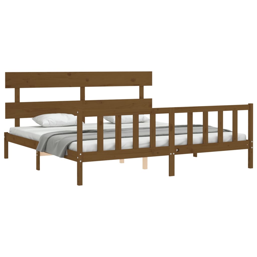 vidaXL Estructura cama y cabecero madera maciza marrón miel 200x200 cm