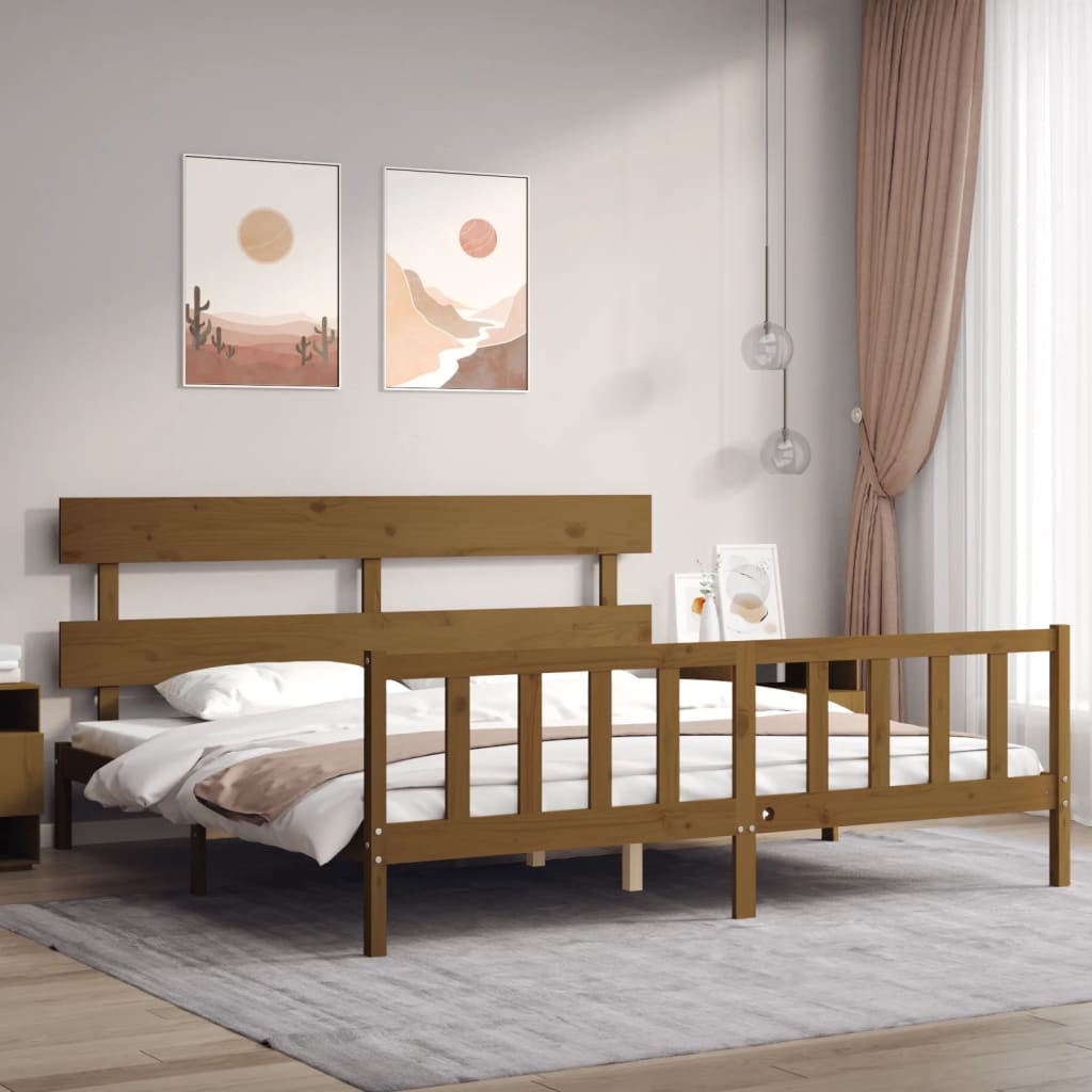 vidaXL Estructura cama y cabecero madera maciza marrón miel 200x200 cm