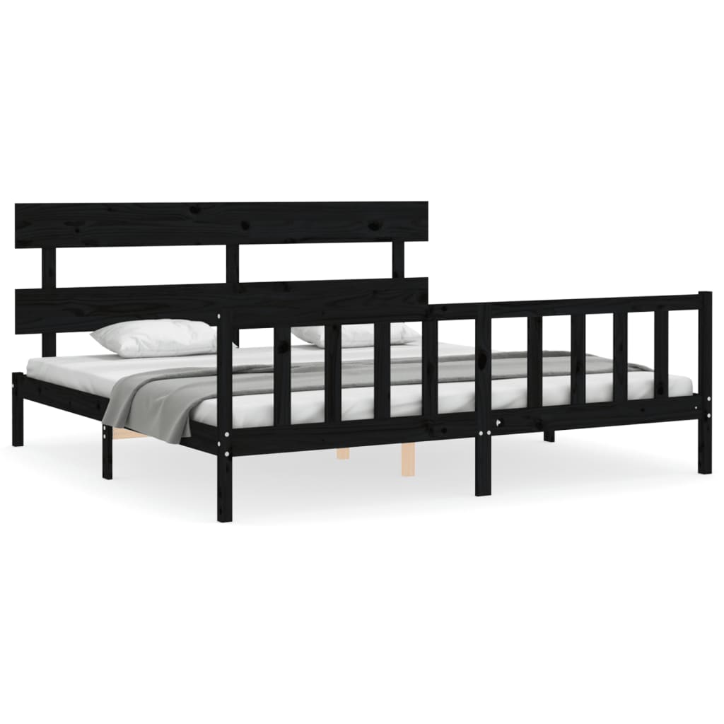 vidaXL Estructura de cama con cabecero madera maciza negro 200x200 cm