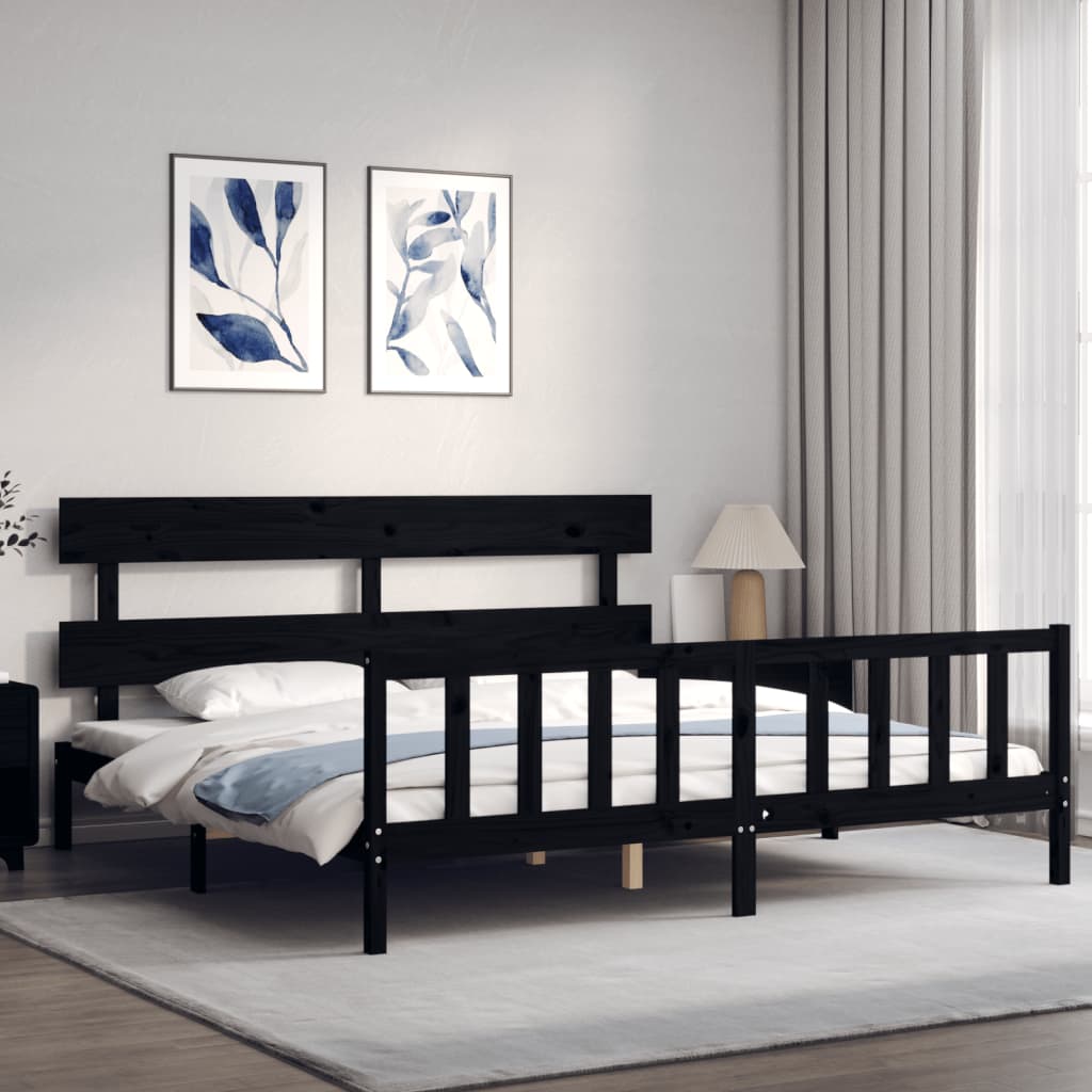 vidaXL Estructura de cama con cabecero madera maciza negro 200x200 cm