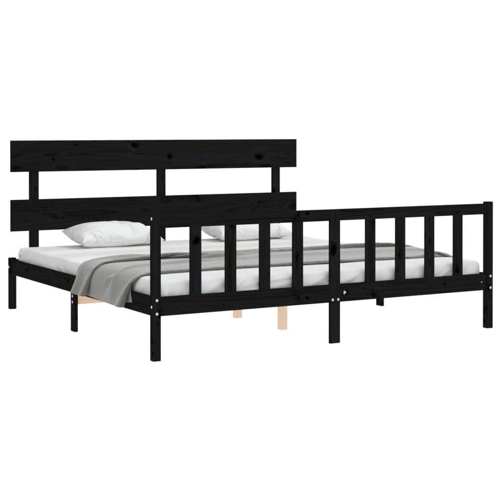 vidaXL Estructura de cama con cabecero madera maciza negro 200x200 cm