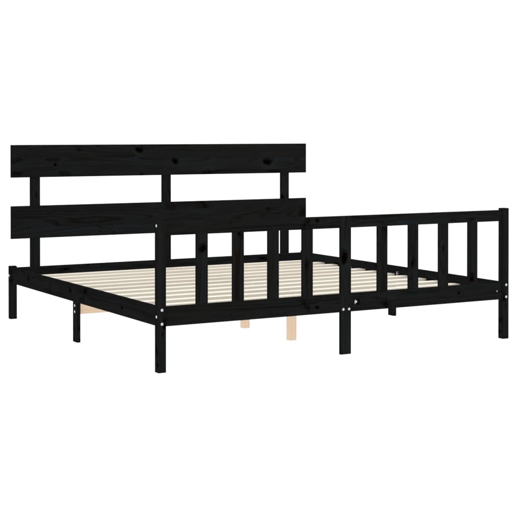 vidaXL Estructura de cama con cabecero madera maciza negro 200x200 cm