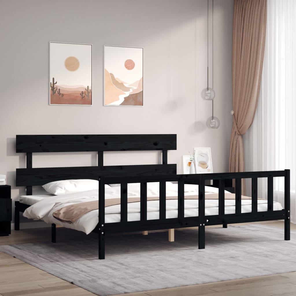 vidaXL Estructura de cama con cabecero madera maciza negro 200x200 cm