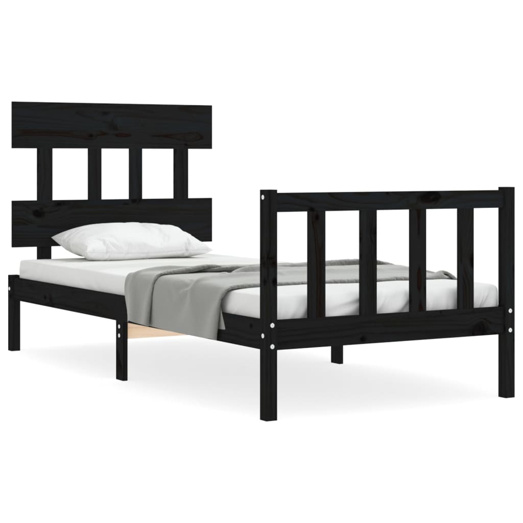 vidaXL Estructura de cama individual con cabecero madera maciza negro