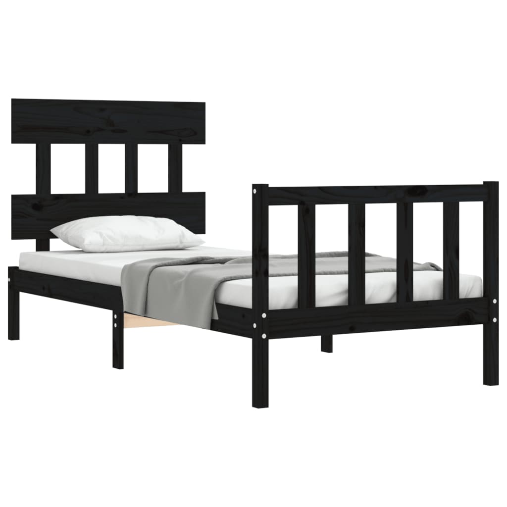 vidaXL Estructura de cama individual con cabecero madera maciza negro