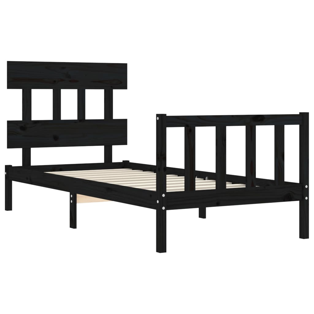 vidaXL Estructura de cama individual con cabecero madera maciza negro