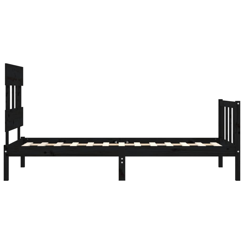 vidaXL Estructura de cama individual con cabecero madera maciza negro