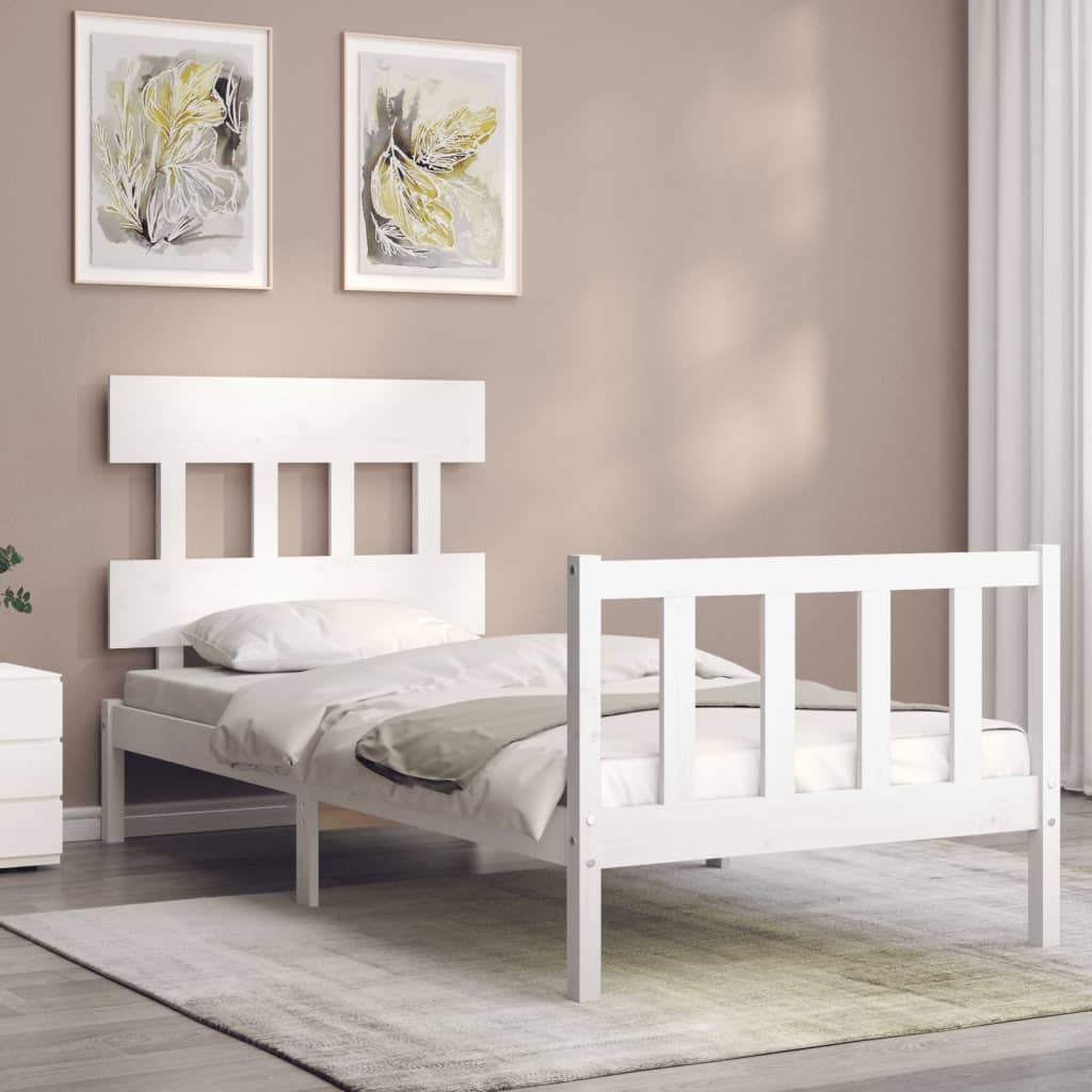 vidaXL Estructura de cama con cabecero madera maciza blanco