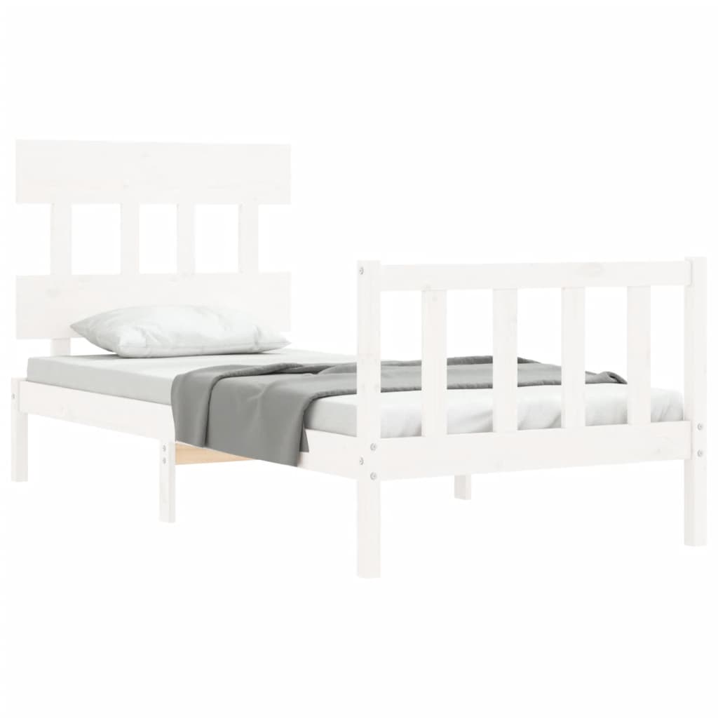 vidaXL Estructura de cama con cabecero madera maciza blanco