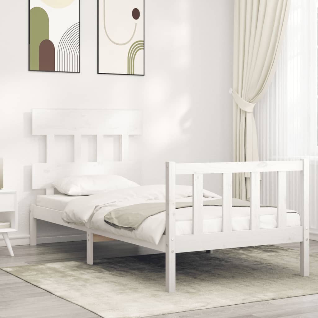 vidaXL Estructura de cama con cabecero madera maciza blanco