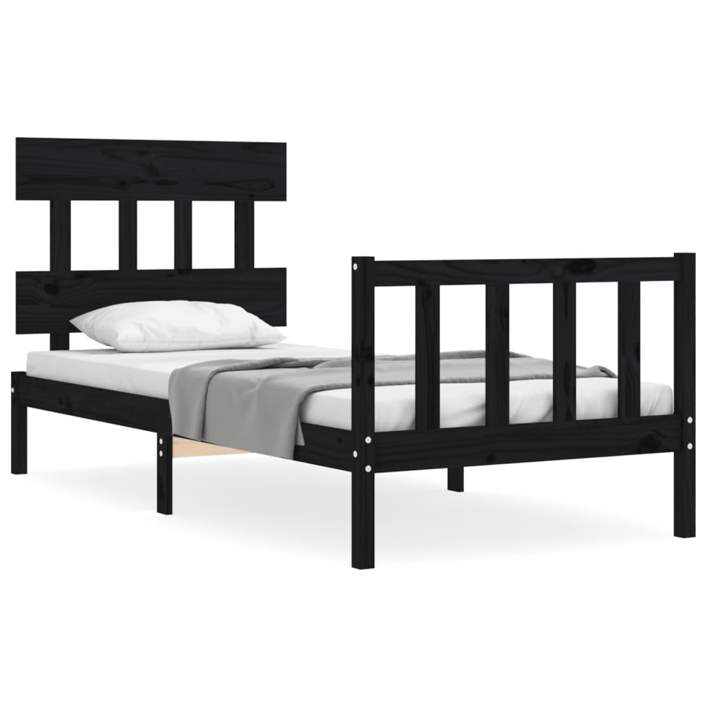 vidaXL Estructura de cama con cabecero madera maciza negro