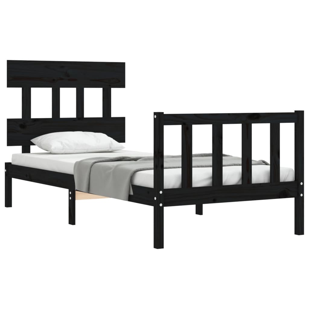 vidaXL Estructura de cama con cabecero madera maciza negro