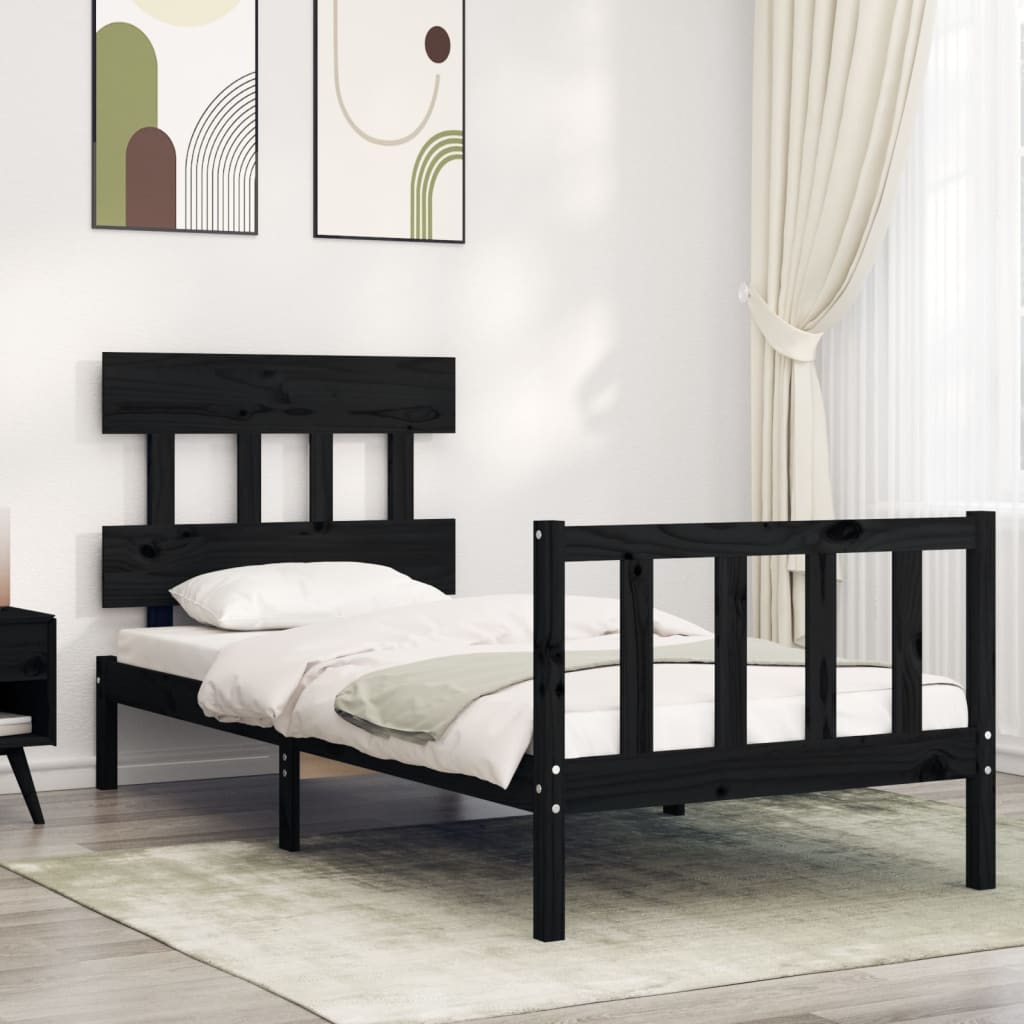 vidaXL Estructura de cama con cabecero madera maciza negro