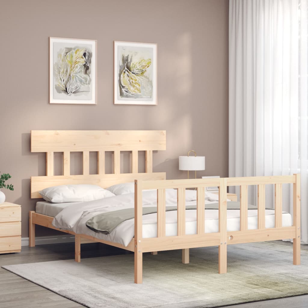 vidaXL Estructura de cama de matrimonio con cabecero madera maciza