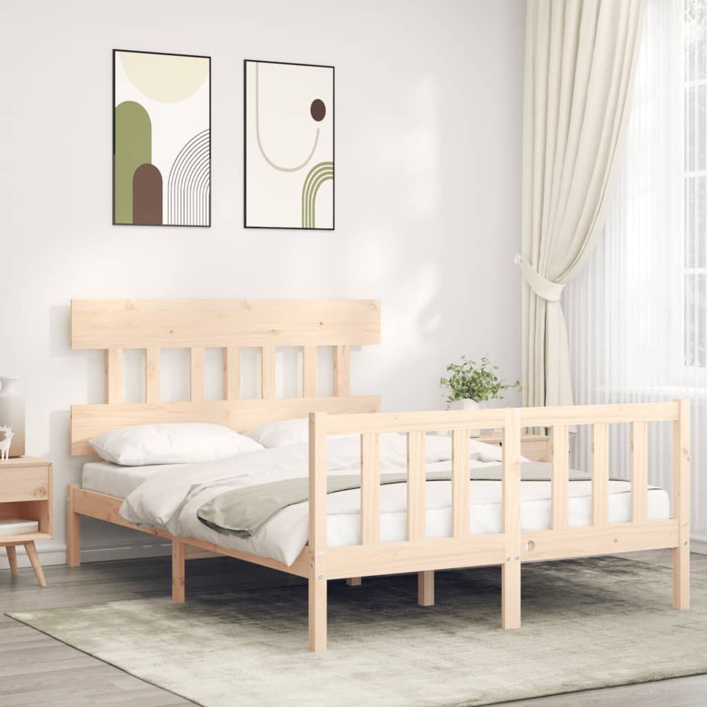 vidaXL Estructura de cama de matrimonio con cabecero madera maciza