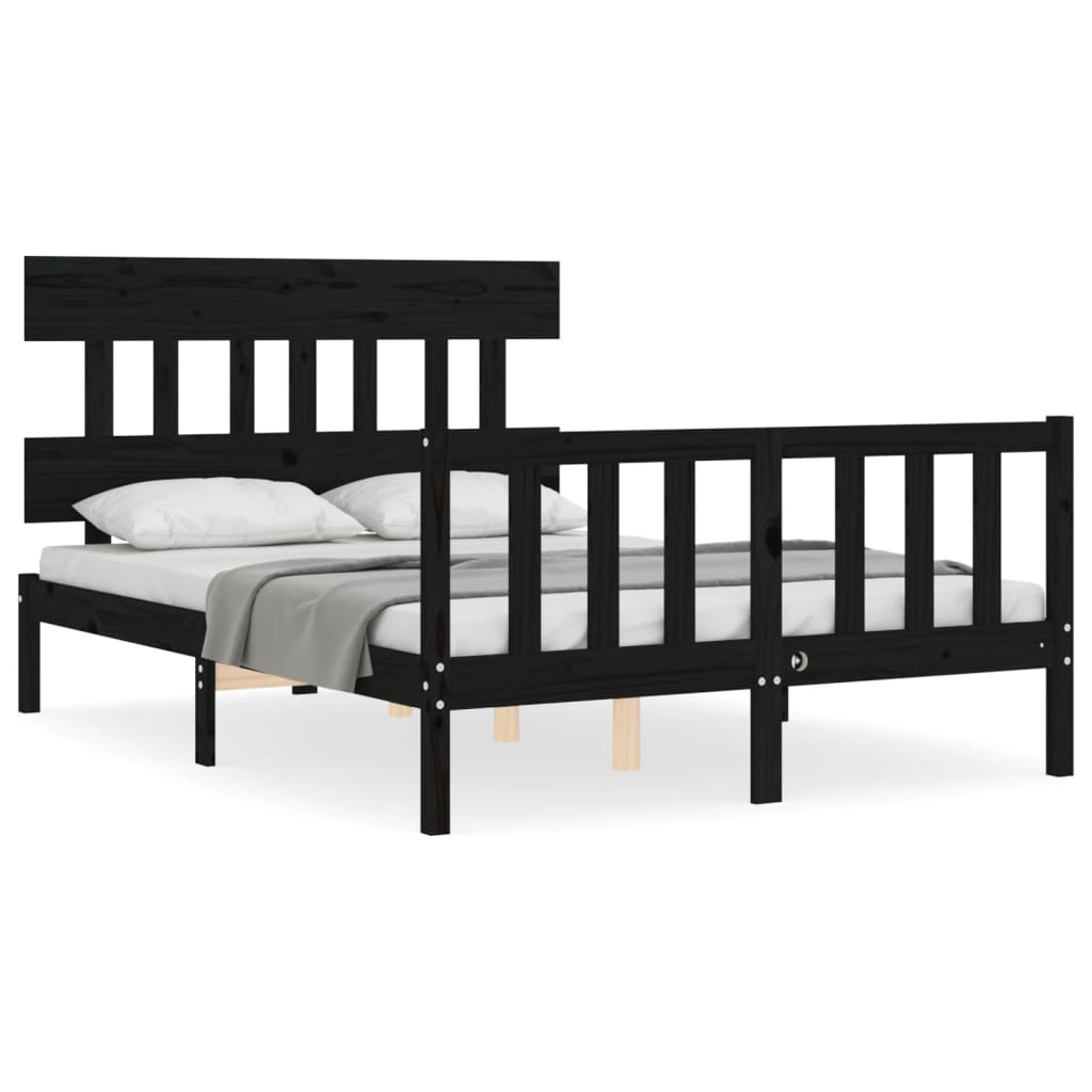 vidaXL Estructura de cama con cabecero madera maciza negro 140x190 cm