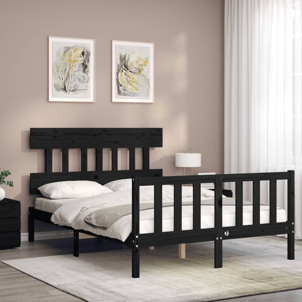 vidaXL Estructura de cama con cabecero madera maciza negro 140x190 cm