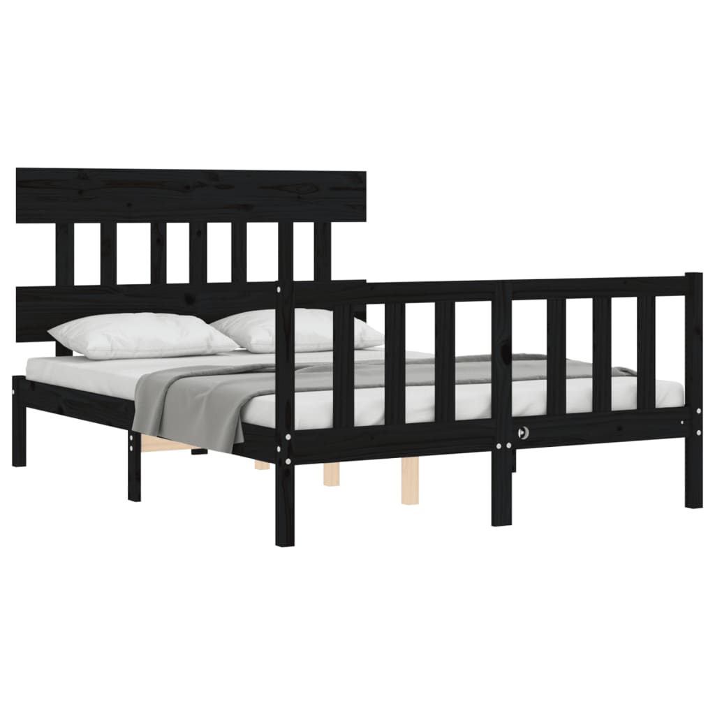 vidaXL Estructura de cama con cabecero madera maciza negro 140x190 cm