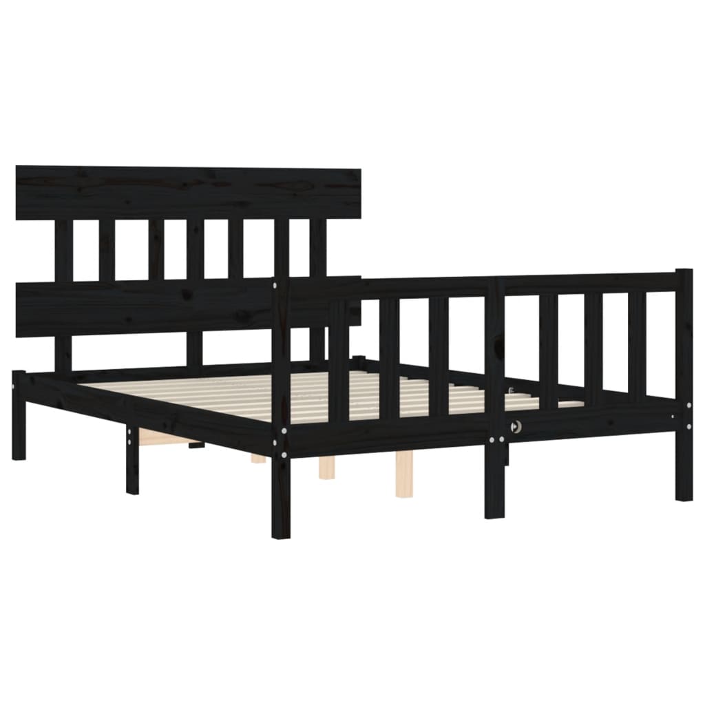 vidaXL Estructura de cama con cabecero madera maciza negro 140x190 cm