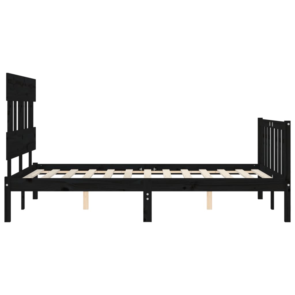 vidaXL Estructura de cama con cabecero madera maciza negro 140x190 cm