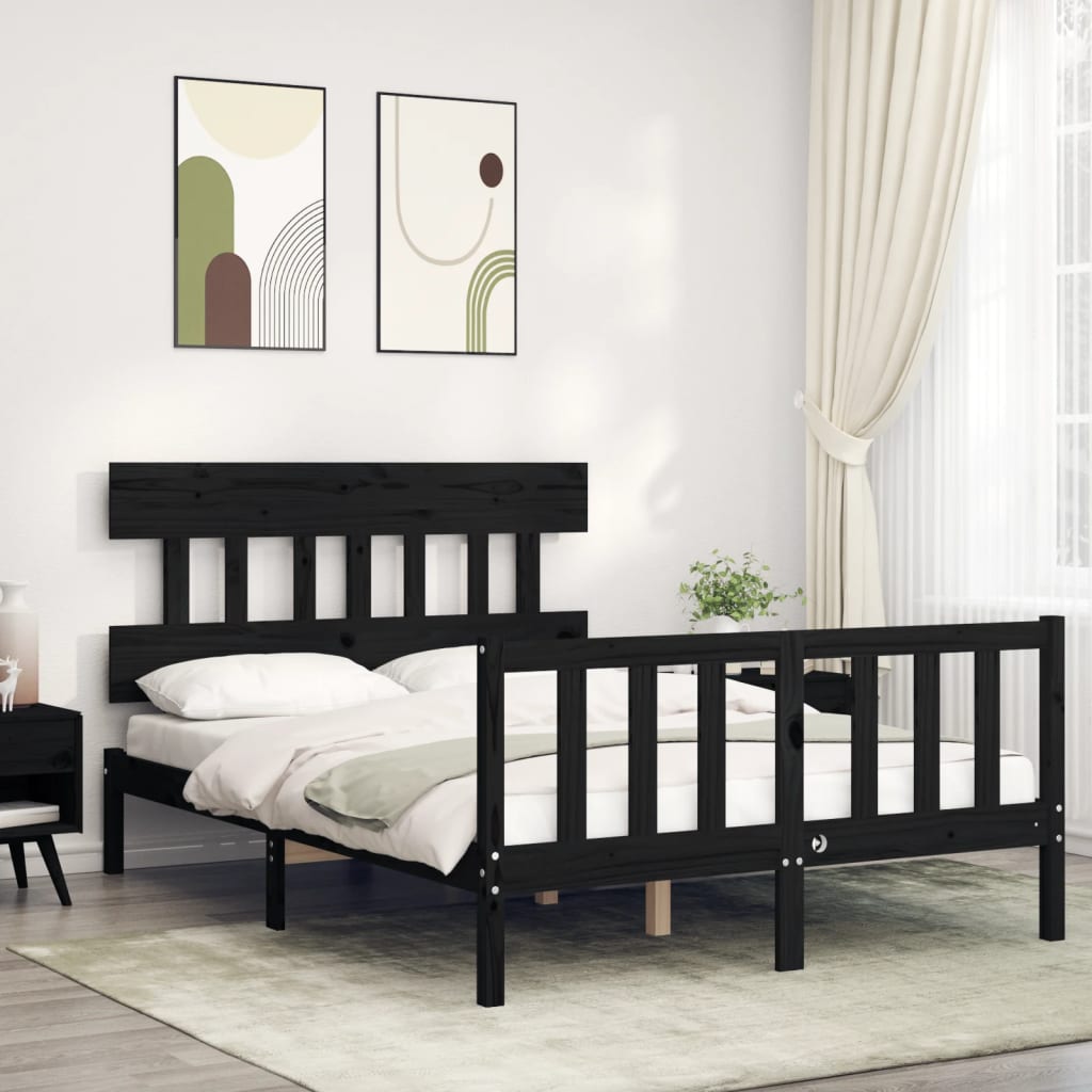 vidaXL Estructura de cama con cabecero madera maciza negro 140x190 cm