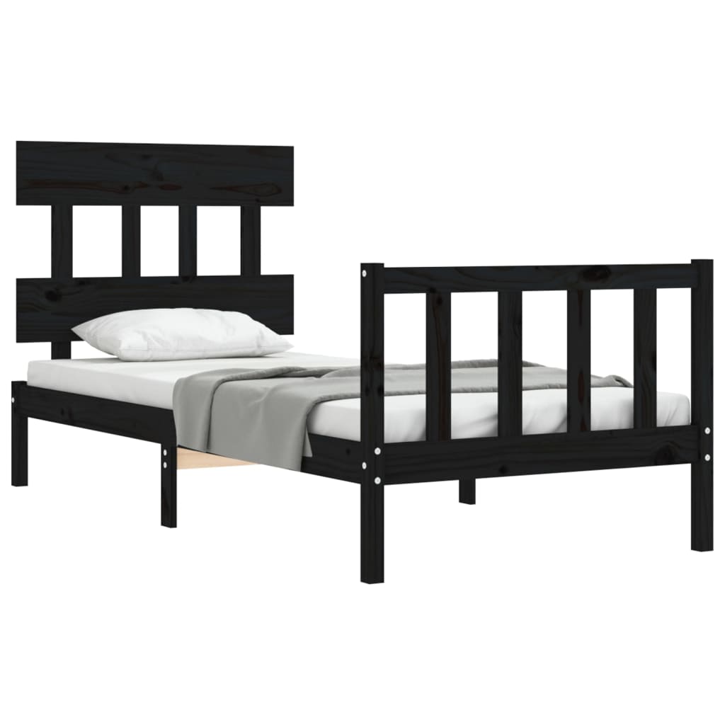 vidaXL Estructura de cama con cabecero madera maciza negro 90x200 cm