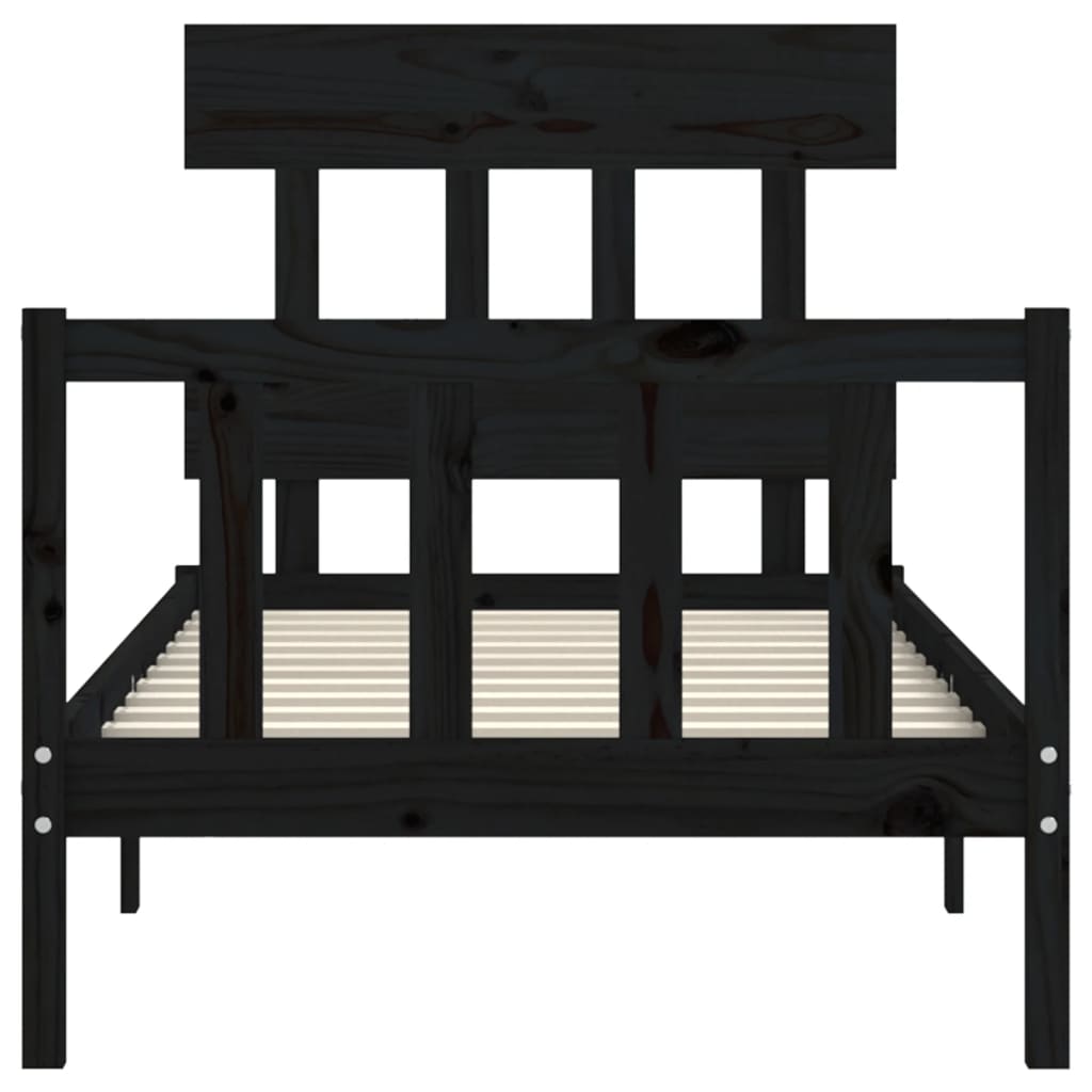 vidaXL Estructura de cama con cabecero madera maciza negro 90x200 cm