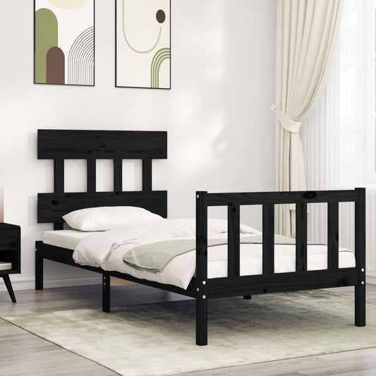 vidaXL Estructura de cama con cabecero madera maciza negro 90x200 cm