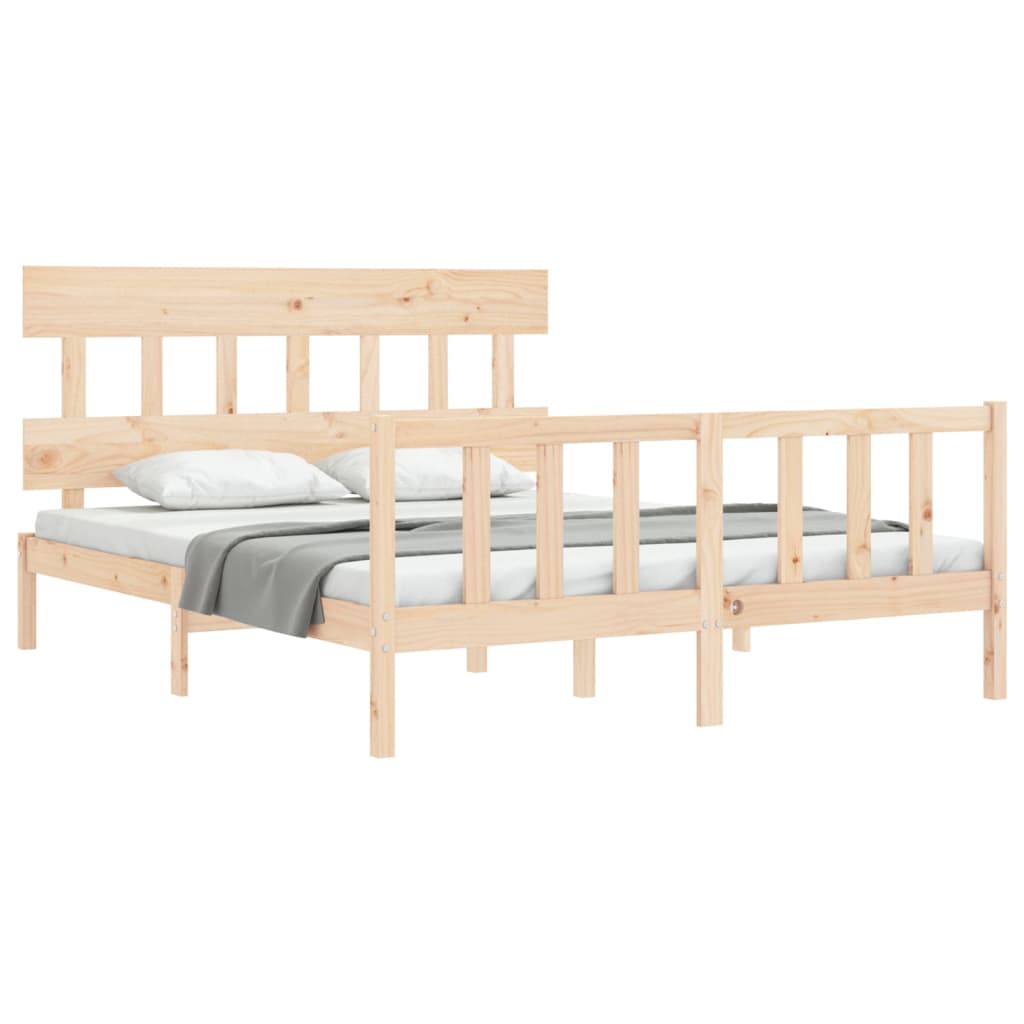 vidaXL Estructura de cama de matrimonio con cabecero madera maciza