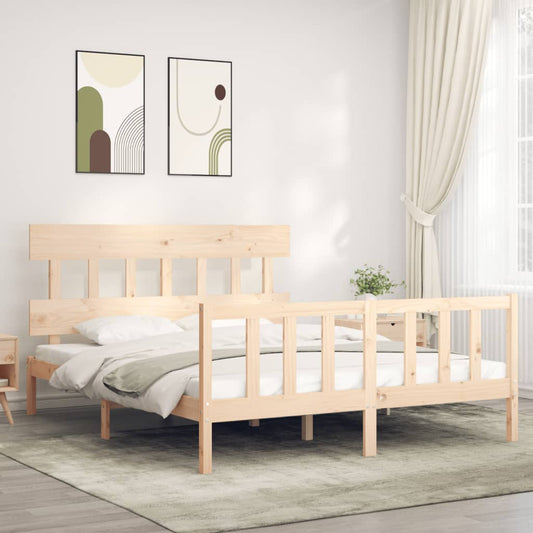 vidaXL Estructura de cama de matrimonio con cabecero madera maciza