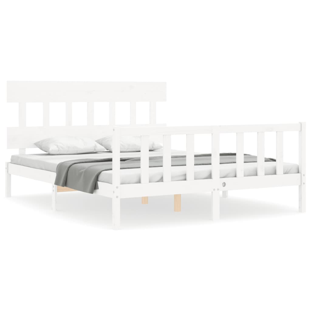 vidaXL Estructura de cama matrimonio con cabecero madera maciza blanco