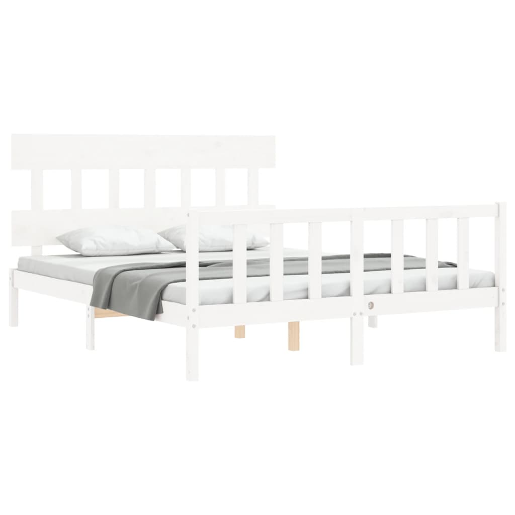 vidaXL Estructura de cama matrimonio con cabecero madera maciza blanco